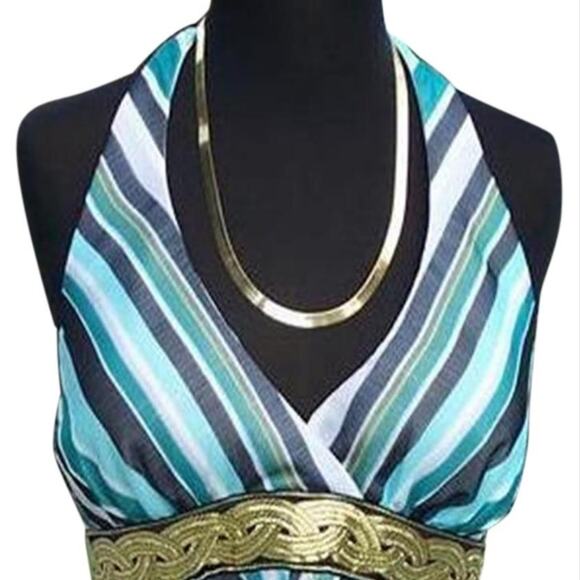 Cache Hankey Hem Gold Braid Metallic Lined Halter Top Multi Color New NWT $128 - Picture 1 of 6